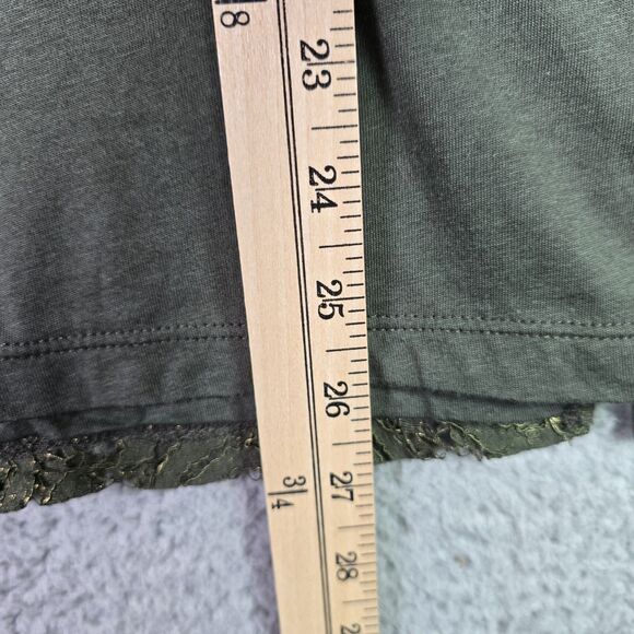 Chicos Olive Green Lace Overlay Knit Top M Long Sleeve Scoop Neck Side Slits - Picture 4 of 6